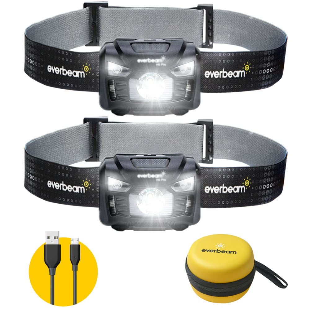 Everbeam H6 Pro LED Head Torch, 650 Lumen, Motion Sensor, USB Rechargeable, Pack of 2, Black, Model H6PRO-BLACK