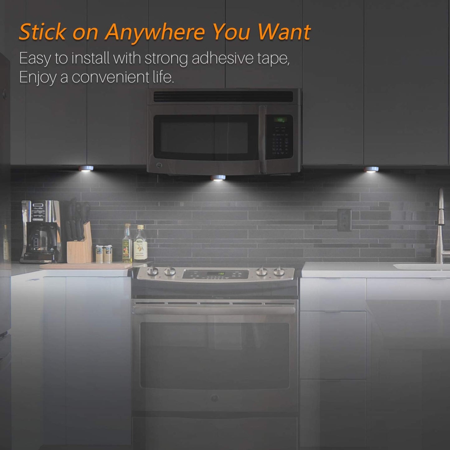 4 Led Push Tap Light - 7Cm Wireless Battery Operated Mini Night Light, White, Model Us-8016-Wh5, 5-Pack, Ideal For Cabinets And Closets