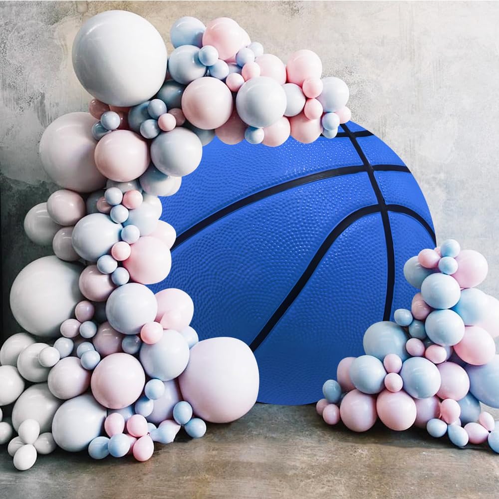 Leyiyi 5x5ft Basketball Round Backdrop Cover Blue Basketball Round Backdrop Basketball Match Sports Theme Circle Photography Background for Boys Baby Shower Newborn Gender Reveal Party Decor