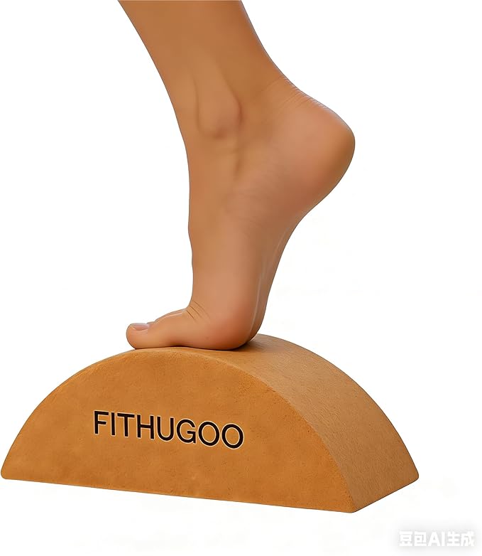 FITHUGOO 2 Pack Cork Yoga Block & Calf Stretching- Half Moon Recovery Block Improve Balance, Stability & Foot Mobility/Cal...