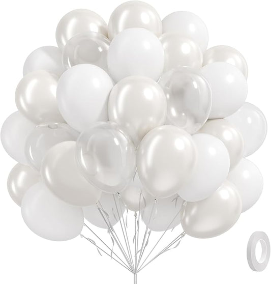 60pcs White Balloons with Clear Pearl White Balloons for Bridal Shower Wedding Bride Bachelorette Engagement Birthday Part...
