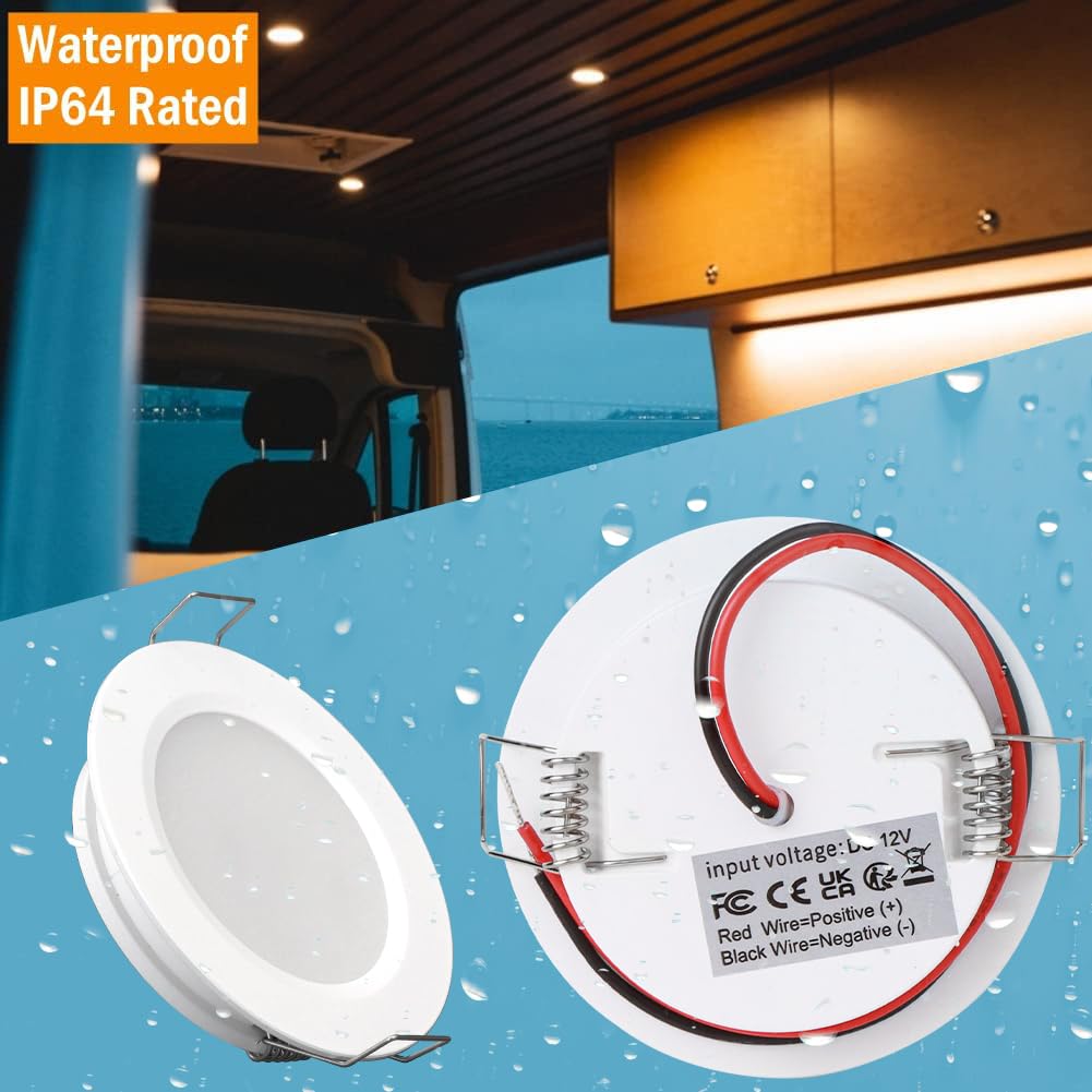 Obeaming 8 Pack 12 Volt Led Puck Light 2.75?Rv Recessed Mount Ceiling Light For Camper Van Truck Boat Interior Ceiling Kitchen Cabinet Lighting Cri 93 (Pearly White/Cool White)