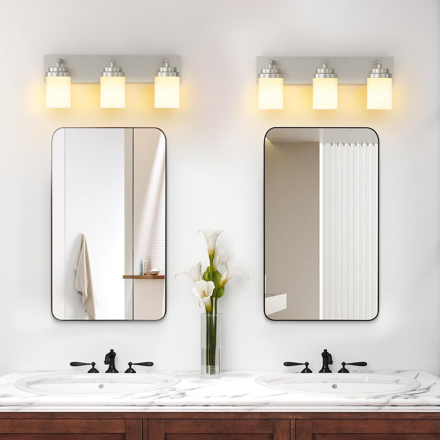 Izorro Bathroom Vanity Light Fixture  3-Light 22 Inch Brushed Nickel Bathroom Light Fixtures Over Mirror  With White Glass Shade  Modern Farmhouse Vanity Lights  Rustic Restroom Lighting Fixtures