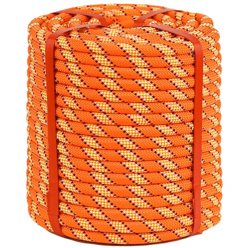 Cosirulnta 1/2 Inch Arborist Rigging Rope (150 Ft) - Orange Double Braid Polyester Tree Rope & Bull Rope, High Visibility ...