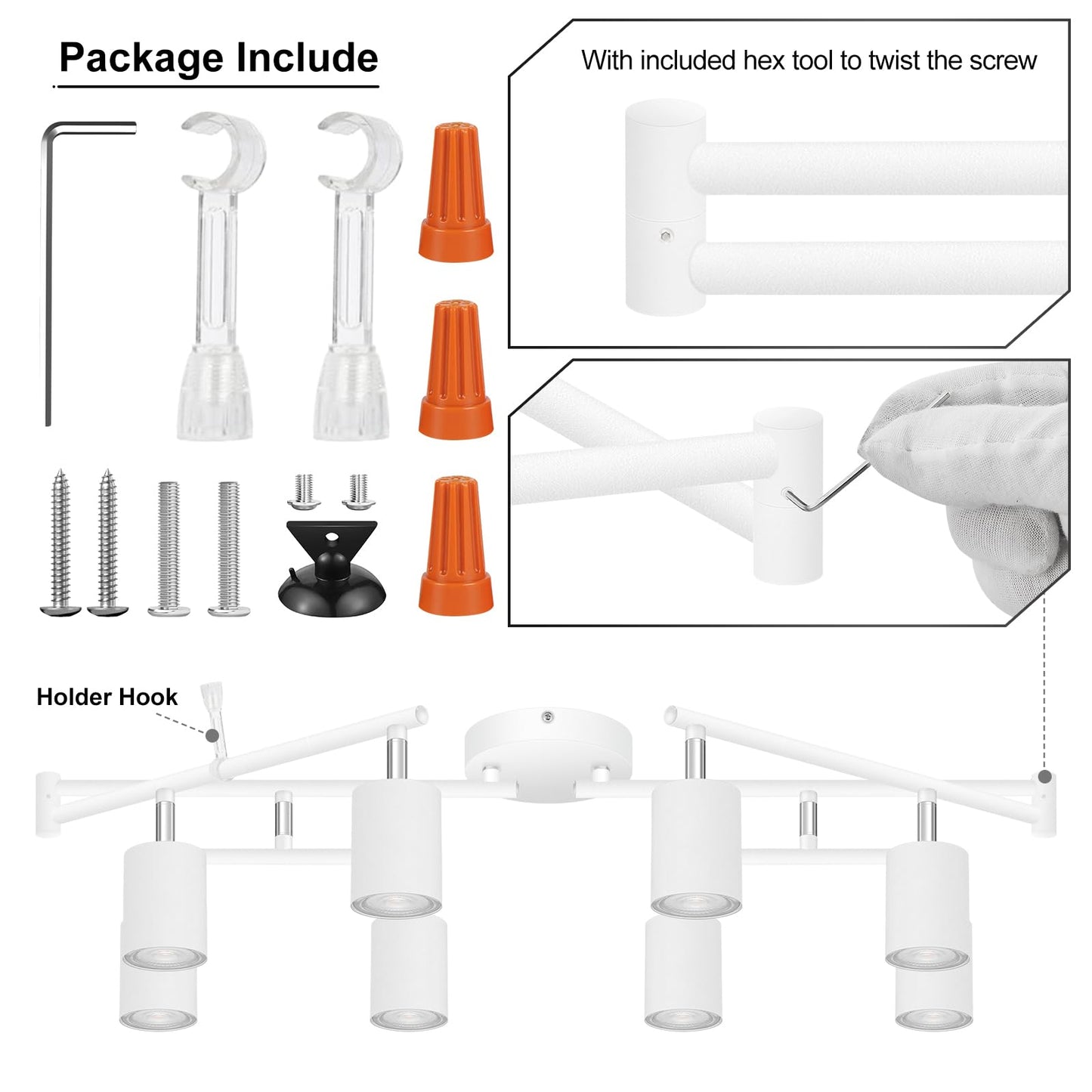 Auquee 8 Light Track Lighting Fixtures Ceiling  Matte White Kichen Track Lighting Fixtures  Rotatable Light Heads  Adjustable Modern Led Track Lights For Kitchen/Hallway  No Gu10 Bulb