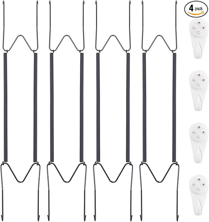 4 Pack Plate Hangers for The Wall, Suitable for 16-20 inch Art Plate, Stainless Steel Invisible Heavy Duty Wire Plate Holder with Wall Hooks, Plate Hangers for Displaying Plates, Platter, Dish, Black
