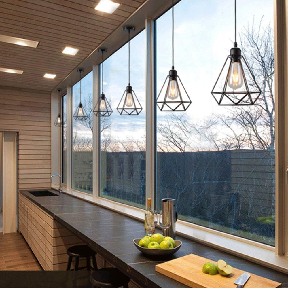 Mxsaoud Black Cage Pendant Lights Set of 2, Small Metal Ceiling Fixture for Kitchen Island, Dining Room, Entryway, Model Mx-006-2-BK