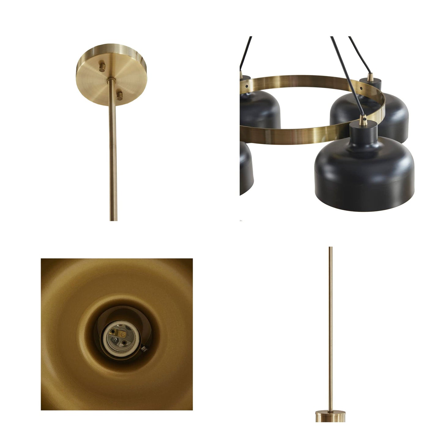 INK+IVY Abbott Chandelier, Adjustable Rod, 4 Bulbs, Iron, 28.5inDia x 26.5inH-50.5inH, Black/Gold, Model