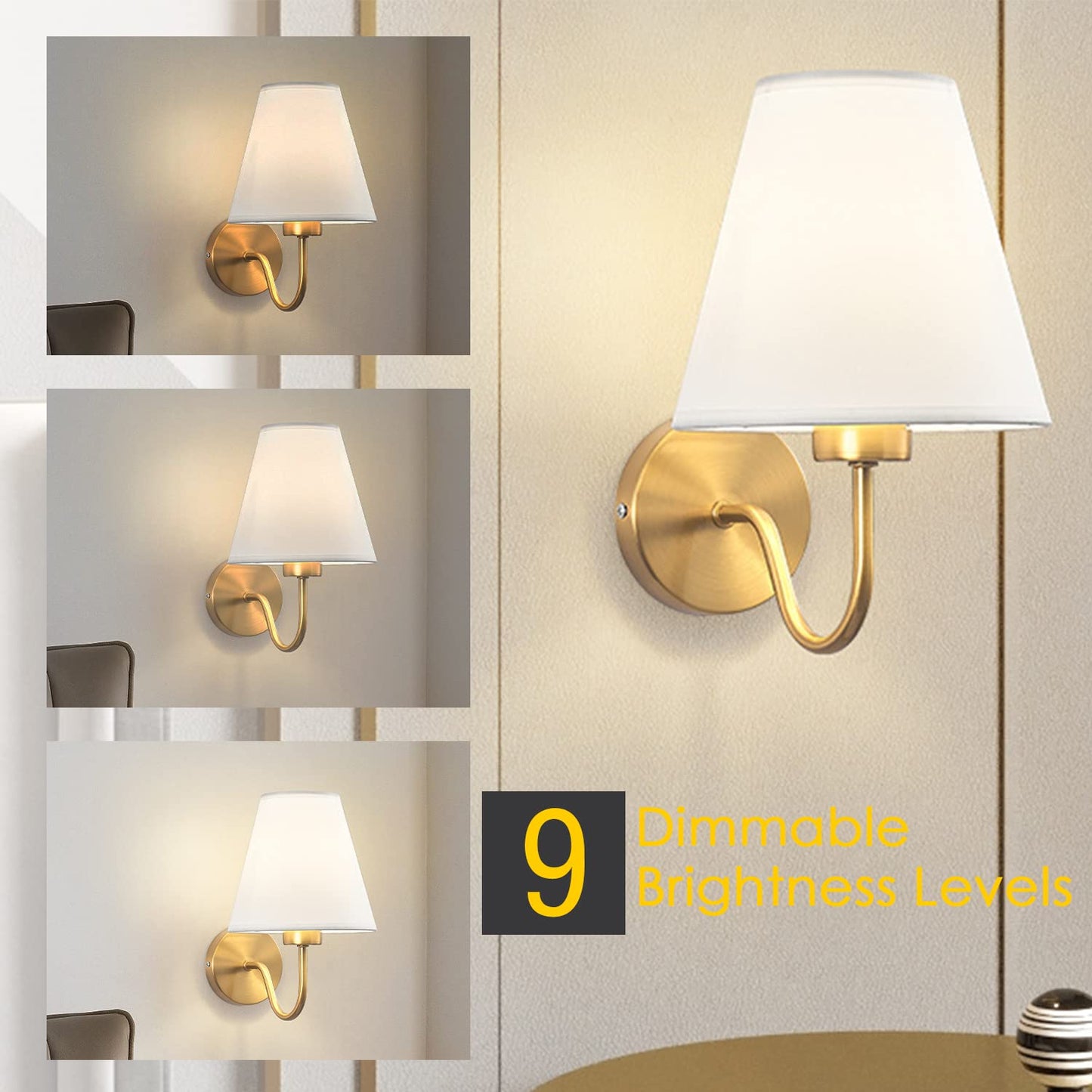 Adust Battery Operated Wall Sconce Set of Two, Remote Control, Dimmable, Antique Brass, LED Bulb, Model RML-B