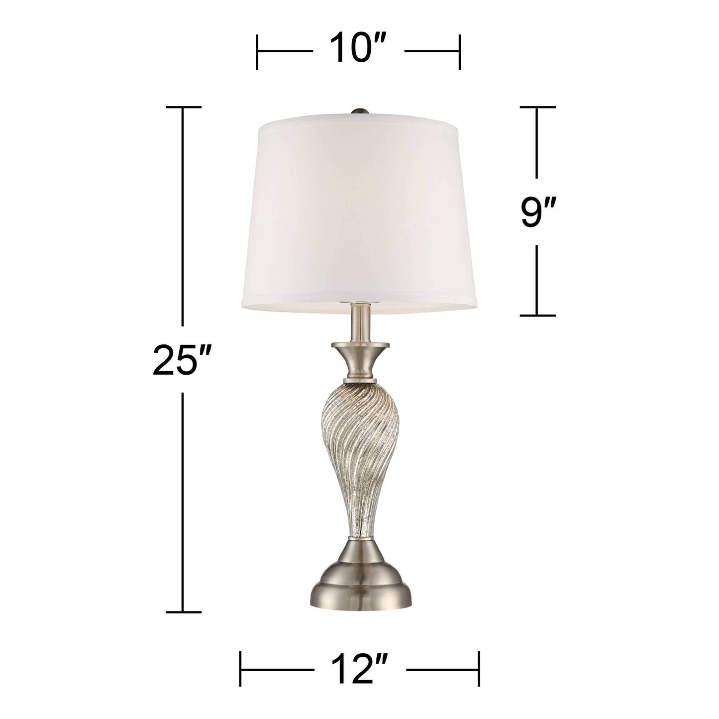 Regency Hill Table Lamps Set Of 2, 25 High Silver Mercury Glass With White Hardback Shade For Living Room, Bedroom, Home Office