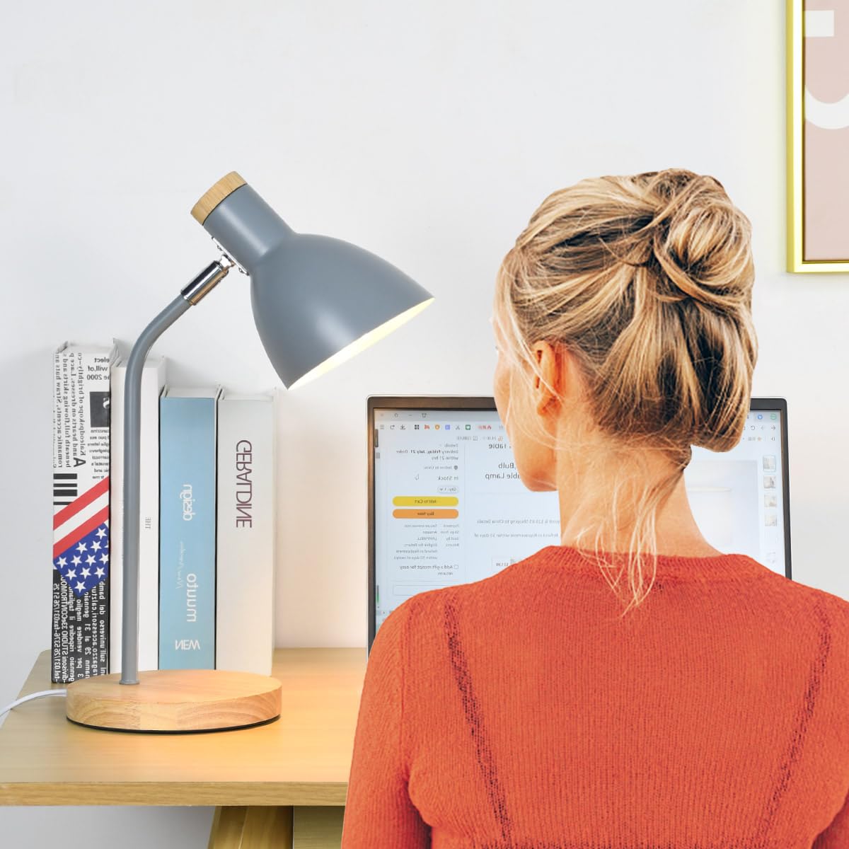 Lampwell Helle Grey Adjustable Desk Lamp - Metal, 9.69X5.91X14.88In, Ideal For Home Office, Bedrooms, Kids, Students, Model 21904