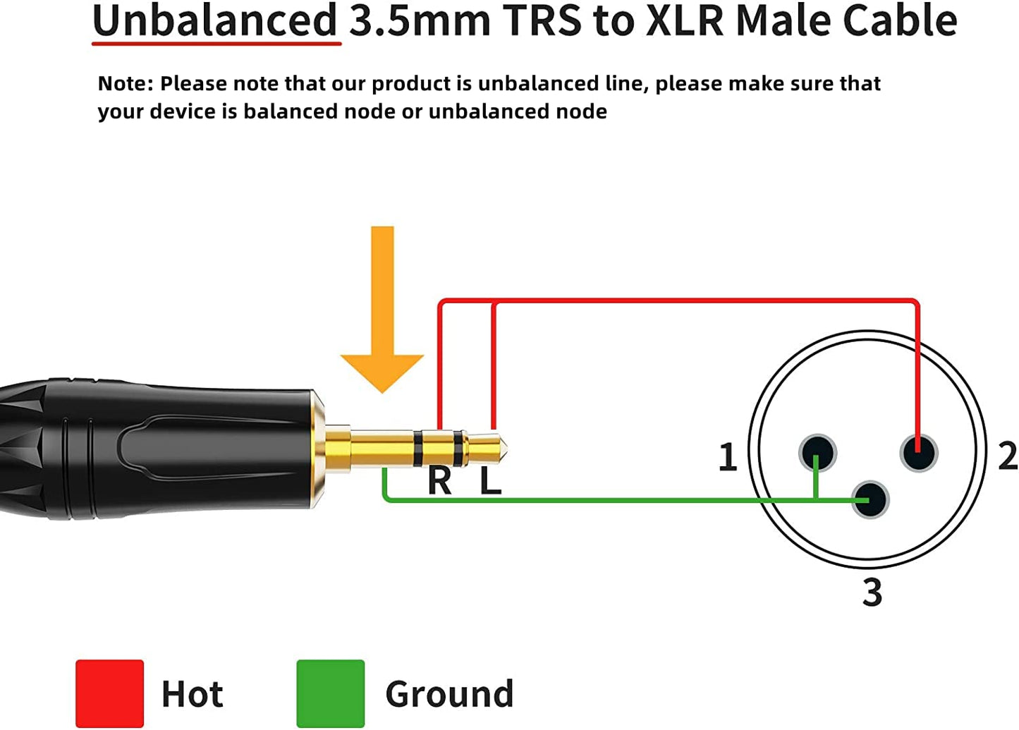 Cablecreation 3.5Mm To Xlr, 3 Feet 3.5Mm (1/8 Inch) Trs Stereo Male To Xlr Male Cable Compatible With Iphone, Ipod, Tablet,Lapto