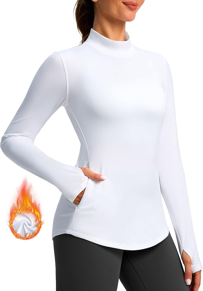 G Gradual Thermal Shirts for Women Long Sleeve Mock Neck Fleece Tops Running Workout Cold Weather Gear with Zip Pocket