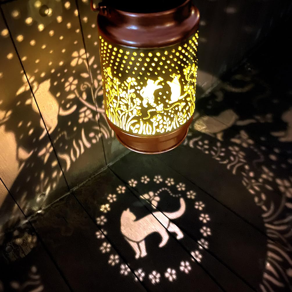 Cat Solar Lanterns Outdoor Waterproof  Hanging Solar Lantern Cat Lover Gifts For Women Mom Grandma  Solar Powered Metal Lanterns Outdoor Decorative Cat Solar Lights For Yard  Patio  Backyard  Porch