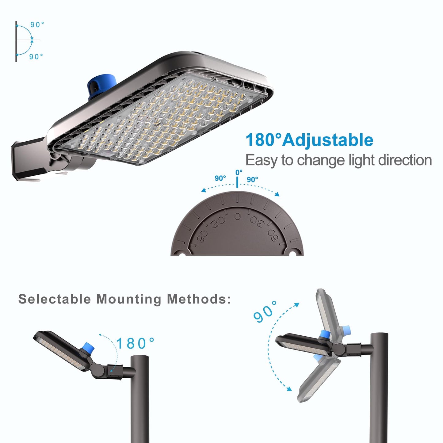 320W(150Lm/W) Led Parking Lot Lighting 63000Lm 5000K Led Parking Lot Lights Outdoor Pole Mount With Smart Photocell Ip65 6Kv Spd Slipfitter Mount For 30~50Ft Height-5Pack 7Yrs Warranty
