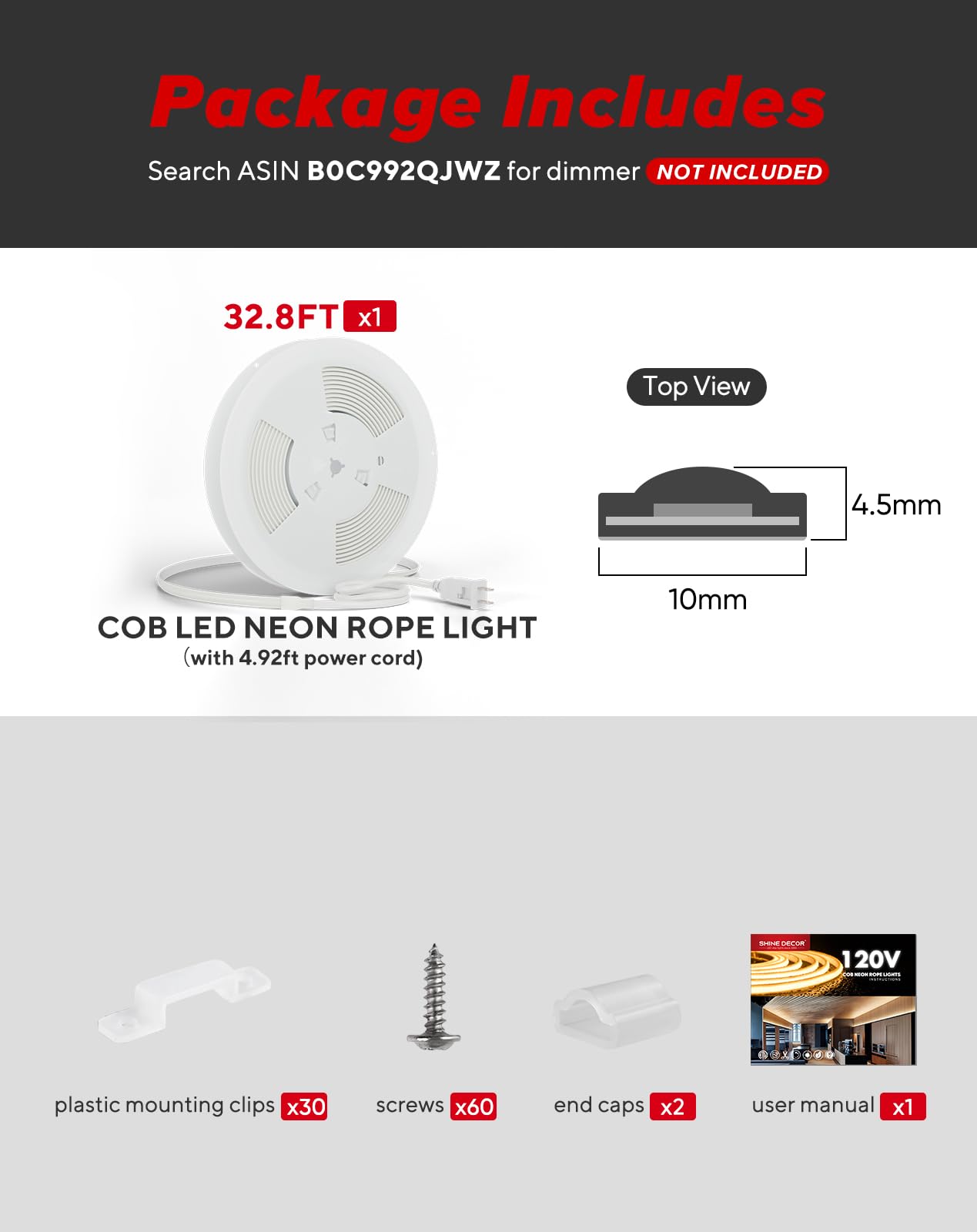 Shine Decor Cob Led Rope Light Ac 120V  800Lm Ultra Bright  Ip65 Waterproof Cold-Resistant Etl Neon Strip  No Driver Tape Lighting For Home Commercial 10X4.5Mm  Green  32.8Ft