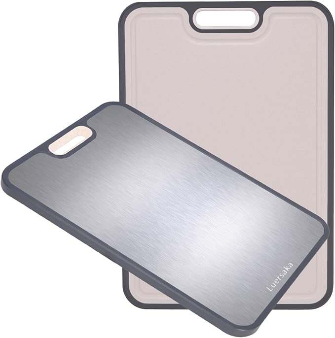 Cutting Board for Kitchen,304 Steel + Wheat Straw PP,Double-Sided Stainless Steel Cutting Boards,Easy to Clean,Non Slip with Handle,Dishwasher Safe,Size 15.1 x 10.4 Inch 1Pcs