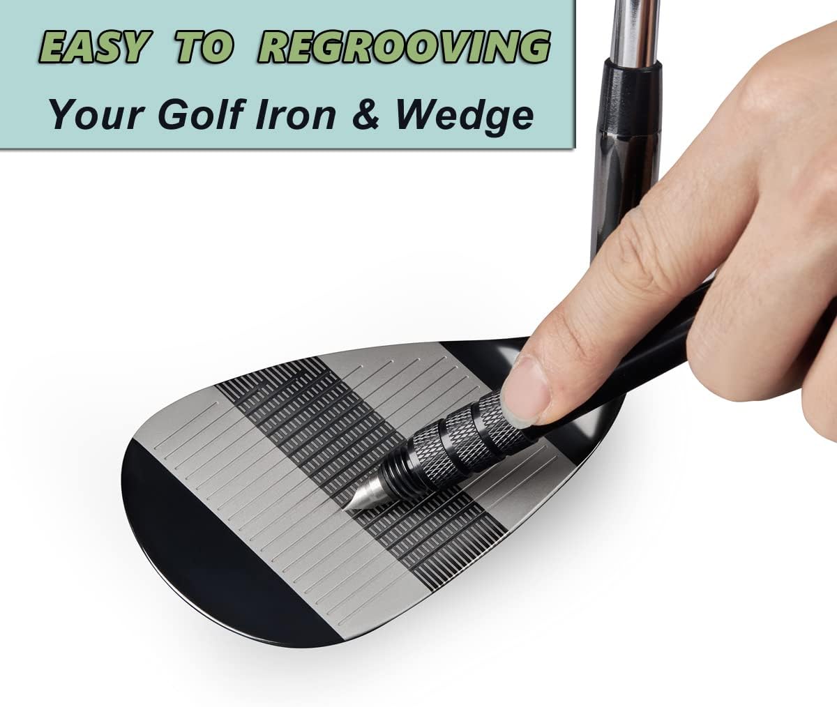 MAZEL Golf Wedge Groove Sharpener Tool | Golf Club Sharpener - Aluminum Alloy Shaft Golf Club Groove Cleaner and Sharpener with 3 Replaceable Heads,Fit for U & V-Grooves Re-Grooving Tool