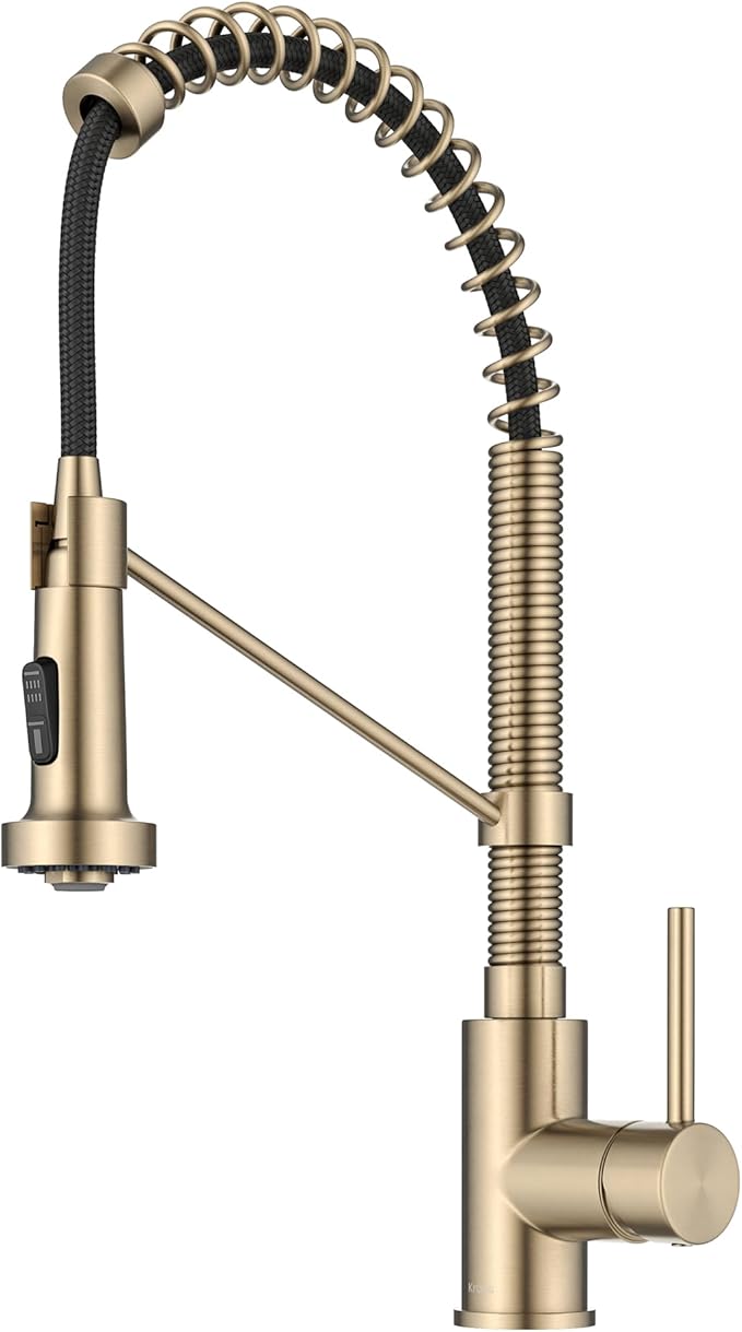 Kraus KPF-1610SFACB Bolden 18-Inch Single Handle Commercial Style Pull-Down Kitchen Faucet with Dual Function Sprayer, Spot Free Antique Champagne Bronze
