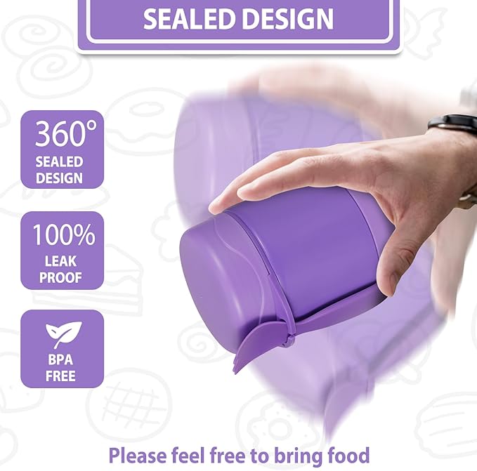 10oz Soup Thermo for Hot Food Kids, Insulated Food Jar with Spoon, Leak Proof Stainless Steel Wide Mouth Lunch Food Thermo Jar for School (Purple)
