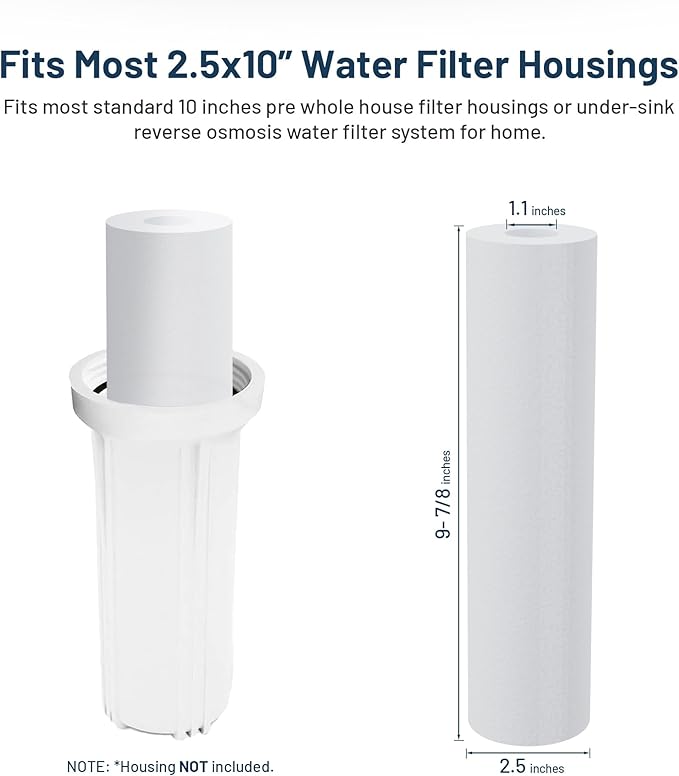 Whole House Water Filter Cartridge Replacement for Well Water, 50 Micron Water Filter 10 x 2.5 Melt Blown PP Sediment Water Filter Compatible with AP110, WHKF-GD05, CFS110, P5, WFPFC5002-6 Pack