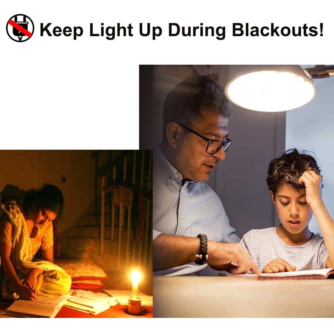 Furoching A19 Emergency Rechargeable LED Light Bulb, 9W 6000K, E26 Base, 4-Pack for Home and Camping