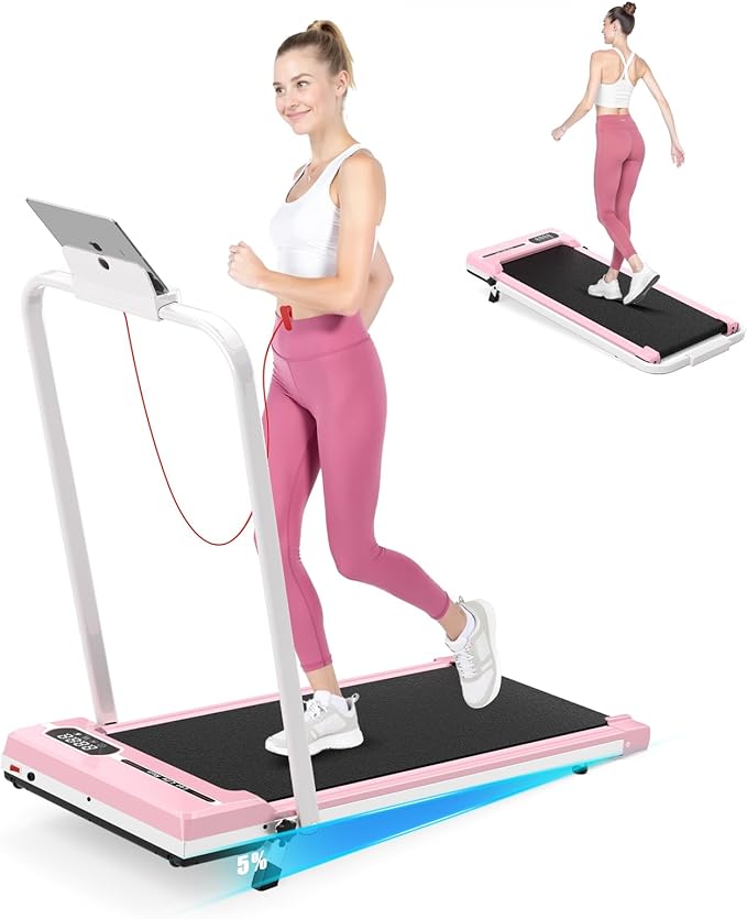 Incline Walking Pad with Handle Bar, Foldable Portable Under Desk Treadmill for Home Office, Ultra Quiet <45dB, Safety Loc...