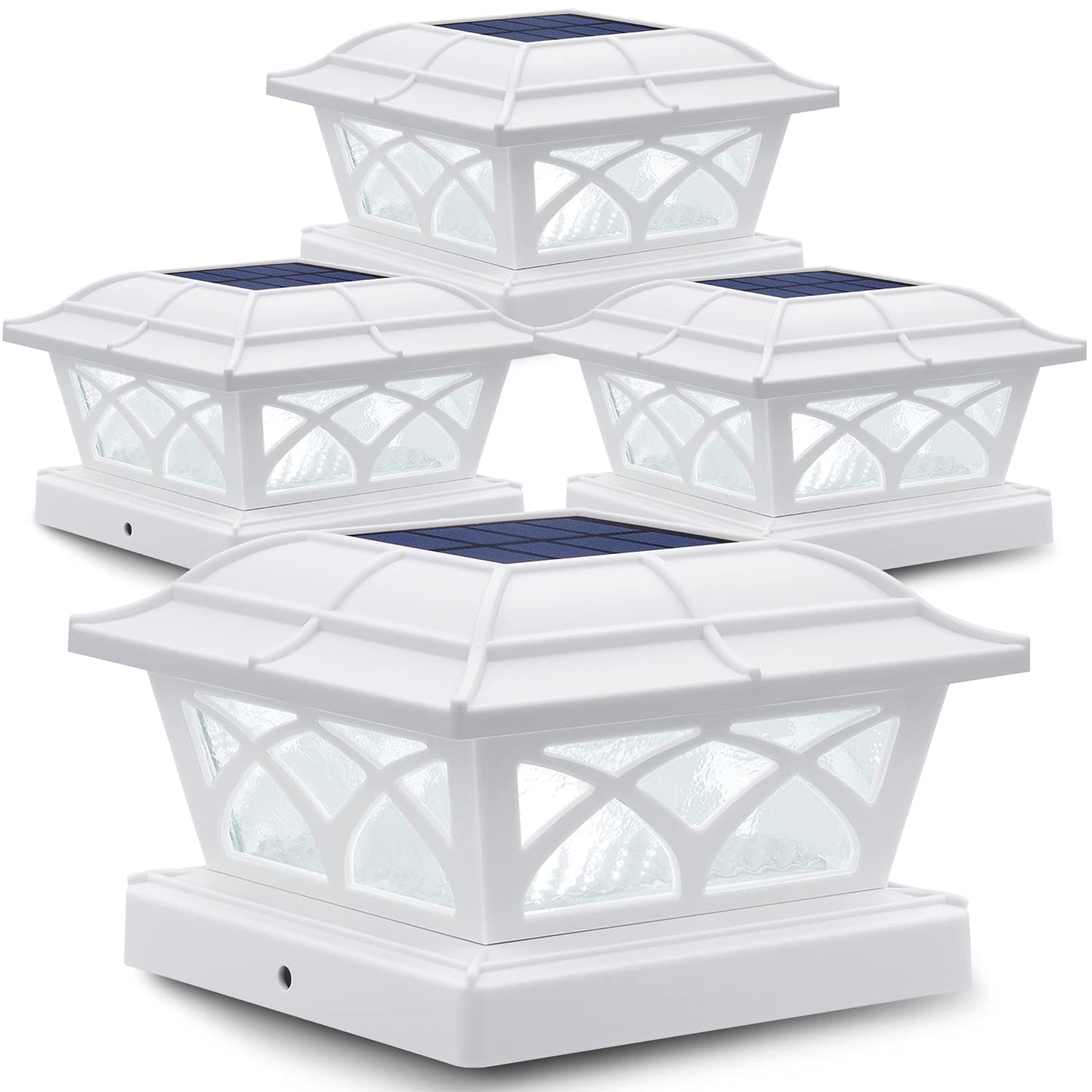 SIEDiNLAR Solar Post Cap Lights, 8 LEDs, Glass, 4 Pack, Warm White & Cool White, Model SD012W-4PK, Outdoor Fence Deck Patio Lighting