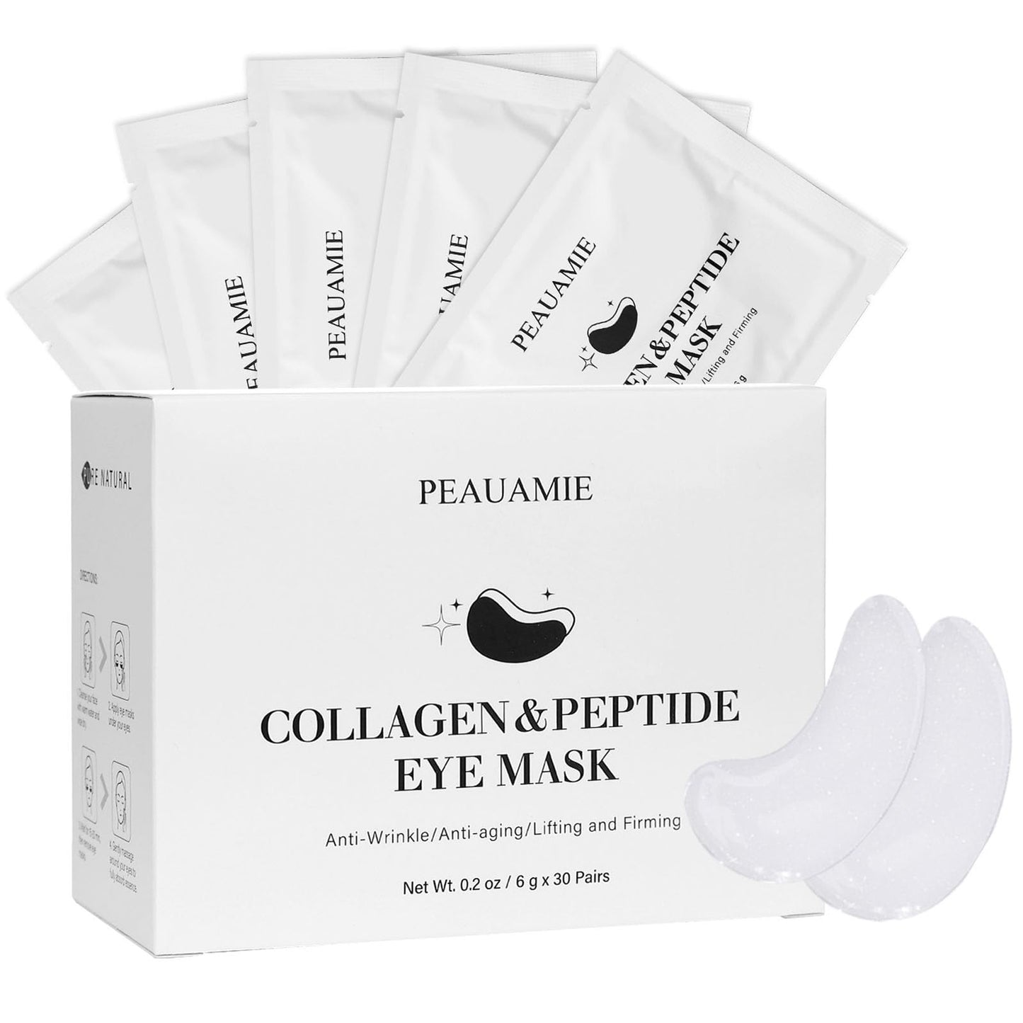 PEAUAMIE Under Eye Patches with Collagen and Peptide Eye Mask for Dark Circles and Puffiness,Face Mask Skin Care Products 30 Pai
