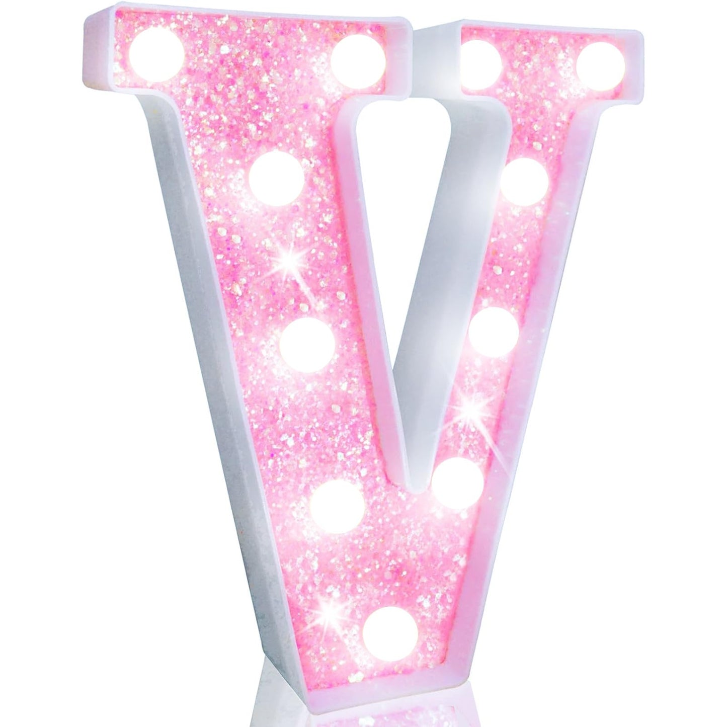 Pooqla Led Marquee Letter Lights  Light Up Pink Letters Glitter Letter Sign For Girls Gifts  Battery Powered For Night Light Birthday Party Wedding Home Bar Christmas Decoration  Cool White Pink V