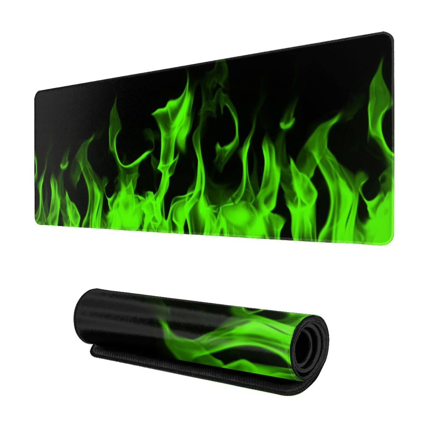Green and Black Abstract Fire Mouse Pad Gaming XL Large Mousepad Desk Mat Long Extended Big Keyboard Pads Table Accessories for Gaming and Office Pc Laptop Computer 31.5 X 11.8 Inch