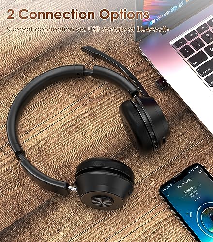(Upgraded Version) Wireless Headset, Bluetooth Headset with Noise Cancelling Microphone, Best Headphones with Mic Mute & U...