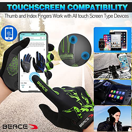 BEACE Cycling Gloves for Men Women - Full Finger Mountain Bike Gloves With Touch Screen and Anti-Slip Silicone Palm - Work...