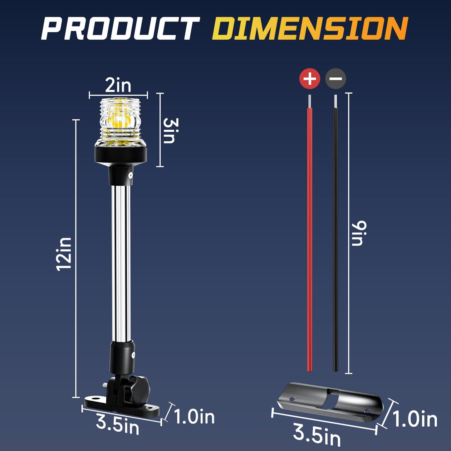 Ambipasion 12 Inches Bimini Light For Pontoon Boat  Pontoon Navigation Lights Anchor Light Stern Lights For Bimini Top Mount Waterproof Ip67  White Fold Down Led Marine Boat Rear Running Lighting