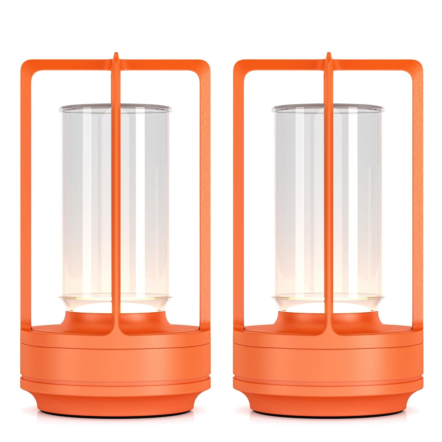 HAPYGI Portable Metal Table Lamp - Rechargeable LED, 3-Colour Dimming, Battery Powered, Set of 2, Orange