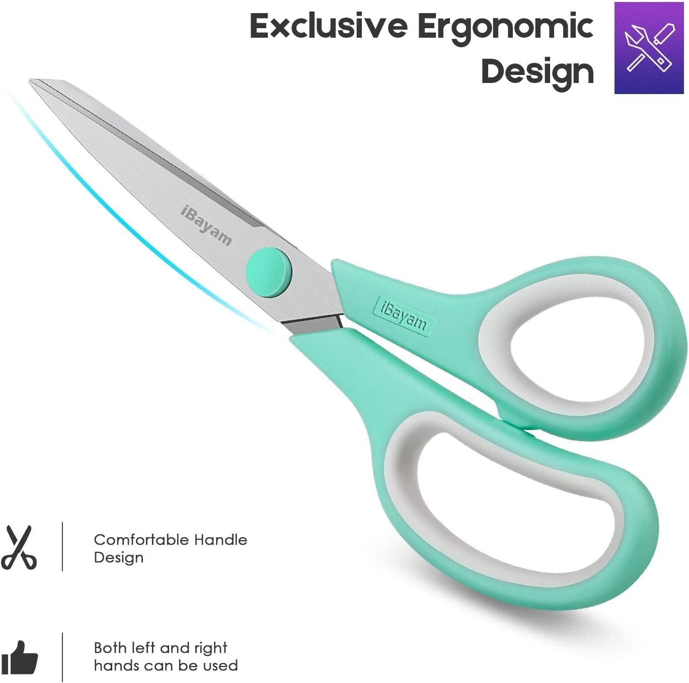 8 '' Multipurpose Heavy Duty Scissors Bulk 24-Pack, 2.5mm Thickness Ultra Sharp Blade Shears with Comfort-Grip Handles for Household School Office Supplies, Right/Left Hand Tools