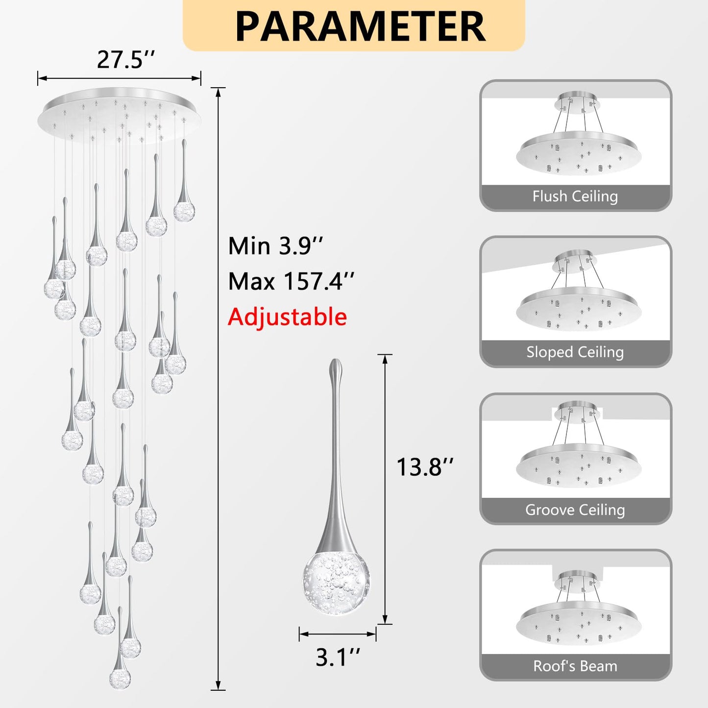 24 Light Modern Glam Crystal Chandelier For High Ceiling Led Dimmable Ceiling Pendant Light Staircase Foyer Enterway Living Room Chandelier Lighting Antique Silver