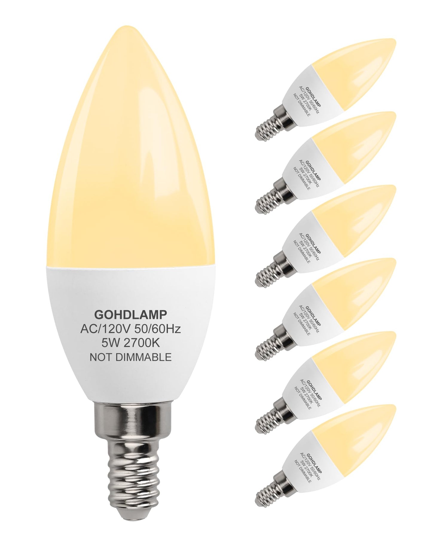 Gohdlamp 4000K Natural White E12 Led Bulbs - 100W Equivalent 1200Lm  Non-Dimmable Candelabra Base Bulb 6 Pack For Kitchen  Office  Vanity Lighting
