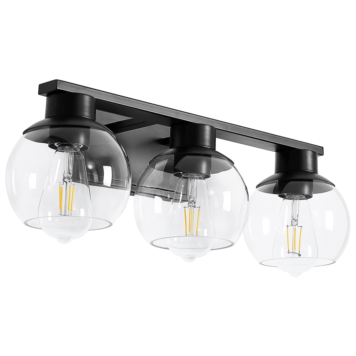 PAZALA 3 Light Vanity Lights for Bathroom, Globe Glass, Matte Black, E26 Base, 22 in, Perfect for Hallway & Mirror Lighting