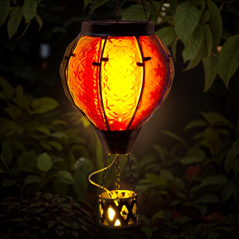Yelenew Hot Air Balloon Solar Lantern With Flame Flickering Light Led Glass Hanging Solar Lanterns Outdoor Waterproof Garden Light For Patio Tree Porch Yard Decor Mothers Day Gift For Women Mom