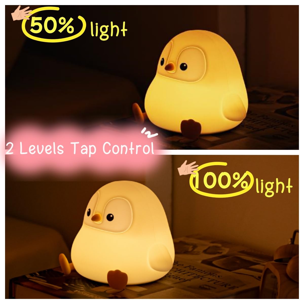 Yr Yrhh-Pet Penguin Cute Night Light For Kids  Squishy Rechargeable Penguin Gifts Lamp  Food Grade Silicone Dimmable Touch Nightlight  Boy Girl Light Up Gray Penguins  Baby Nursery Room Animal D?Cor