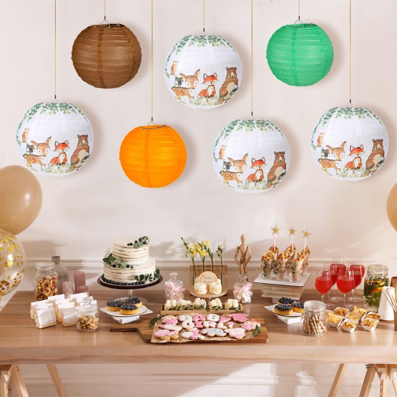 12 Pieces Woodland Baby Shower Decorations Thanksgiving Paper Lantern Animal Hanging Lanterns Forest Animal Theme Birthday Party Decorations For Autumn Fall Harvest Forest Friends Jungle Ceiling Decor