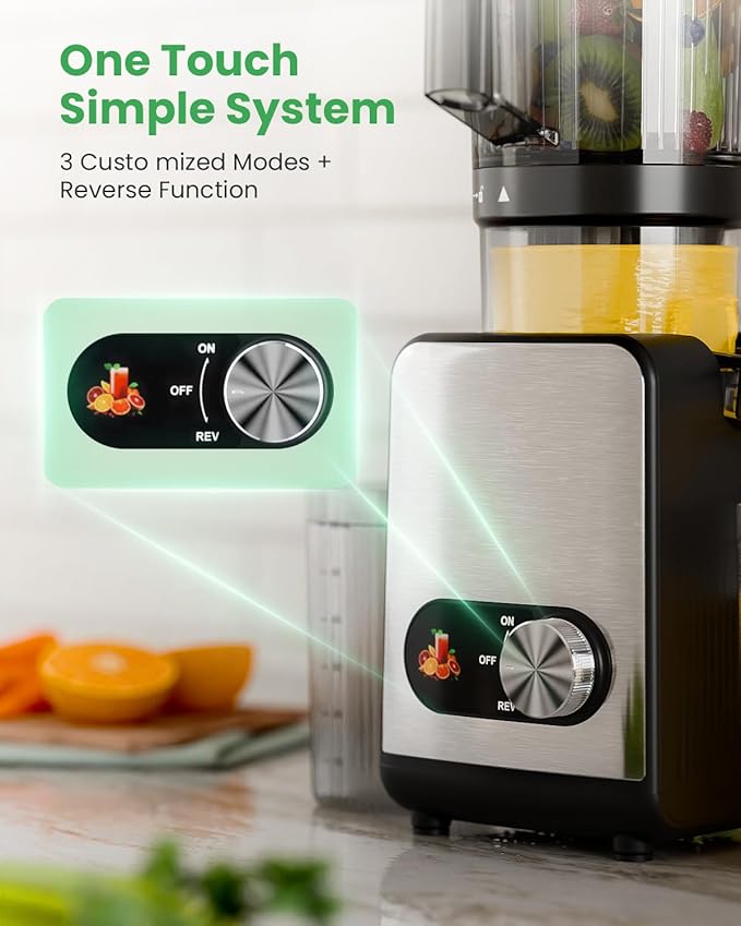 Kismile Cold Press Juicer, Slow Masticating Juicer Machines Vegetable and Fruit, Electric Juicers Juice Maker with Reverse Function, Stainless Steel Juicer Easy to Clean, 4.35" Wide Feed Chute