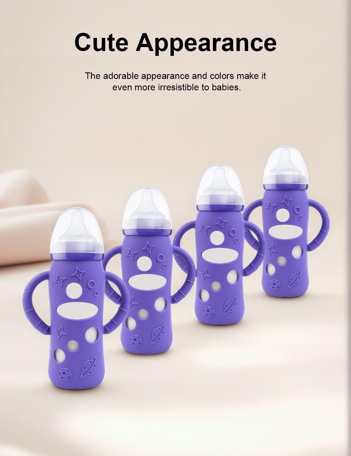 ZCH 4-Pack Silicone Sleeves with Handles for Lansinoh Glass Bottles, BPA-Free Drop-Resistant Baby Bottle Sleeves with Handles, Compatible with Lansinoh Anti-Colic Glass Baby Bottles (8 oz)