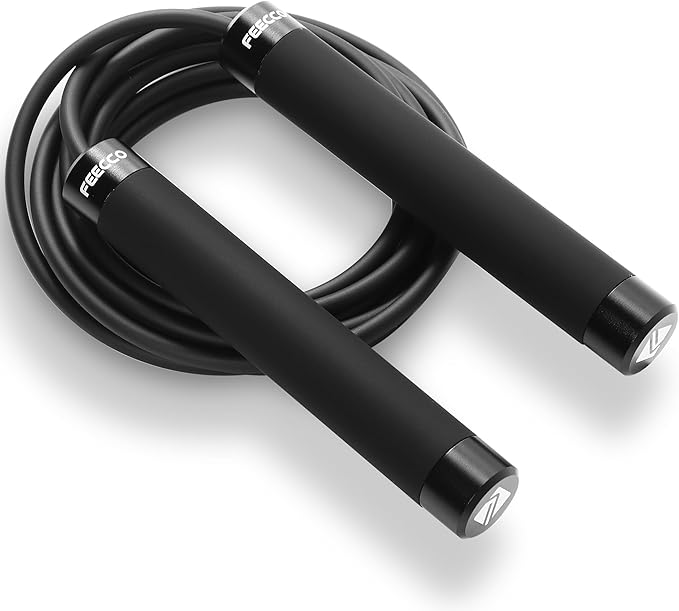 FEECCO 1/2 lb Weighted Jump Rope for Boxing, Cardio, Crossfit Workout, 8~11ft Range Adjustable Length Steel Ropes with Bal...