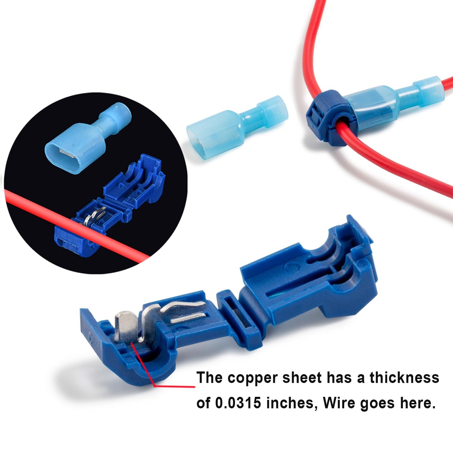 108 Pcs T-Tap Wire Connectors Kit, Quick Splice Self-Stripping Electrical Wire Terminals for Speaker Car Audio, Nylon Fully Insulated Male Quick Disconnects for Automotive Wiring (22-10 AWG)