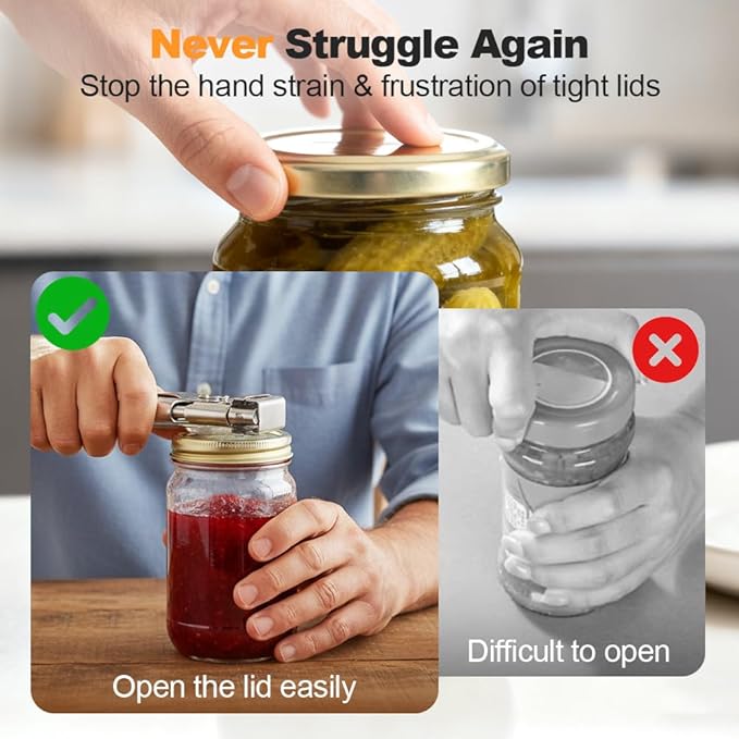 Jar Opener for Weak Hands, 2026 Upgraded Stainless Steel Adjustable Jar Lid Opener, Multifunctional Can Opener Kitchen Accessories, Easy Grip Lid Opener Kitchen Tool (2, Large)