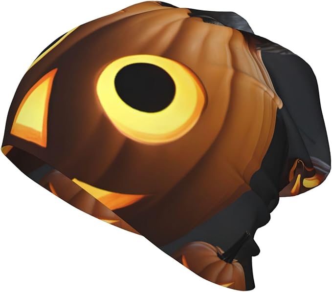 Halloween Owl Ghost Pumpkin 1 Print Beanie Hat Soft Thermal Cap Winter Headwear for Cold Indoor Outdoor Activities Black
