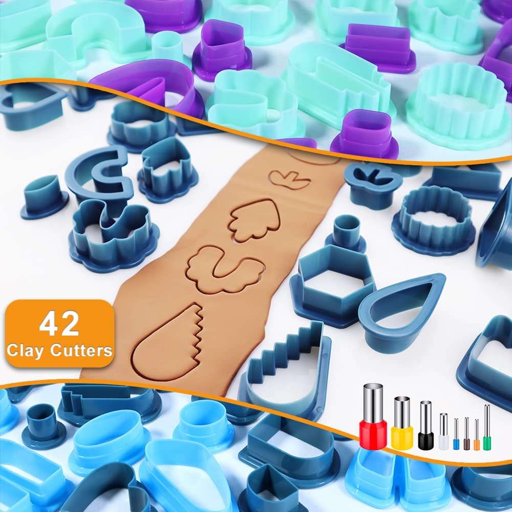 PTFJZ Polymer Clay Cutters for Earring Making - 160pcs Clay Tools Set with Earrings Accessories, 42+8pcs Different Shape Plastic Clay Cutters (Style B-Blue)