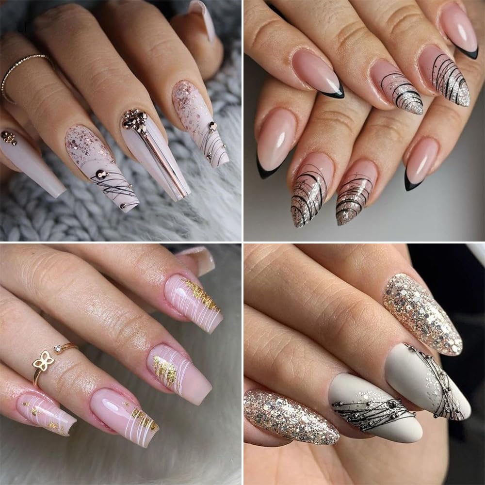 SUTOKAKA 6 Colors Spider Gel Set, Elastic Drawing Spider Gel with Nail Art Brush, White Black Red Blue Gold Silver Paint Wire Dr